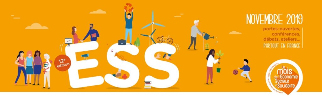 Affiche du Mois de l'ESS pour l'année 2019. L'Economie sociale et solidaire est ainsi mise en valeur à travers de nombreux événements. 