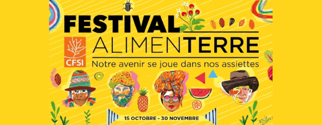 Affiche 2019 du Festival ALIMENTERRE : notre avenir se joue dans nos assiettes. Le Festival international sensibilise à la consommation et production durables.